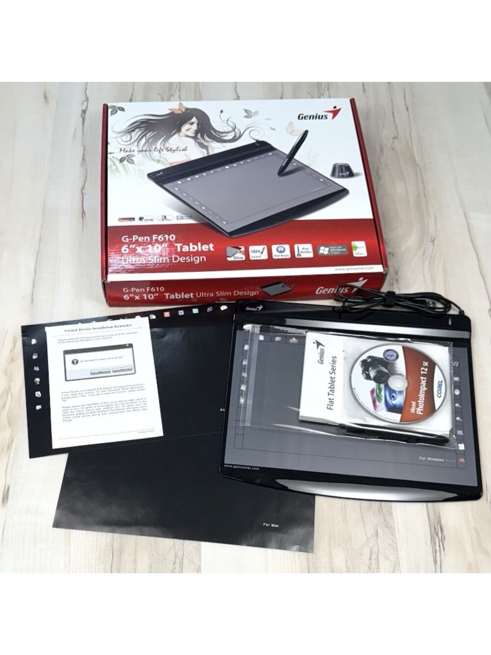 GENIUS G-Pen F610 6"x10" Ultra Slim USB Tablet Set w/ Box & Pen *No Pen Holder*